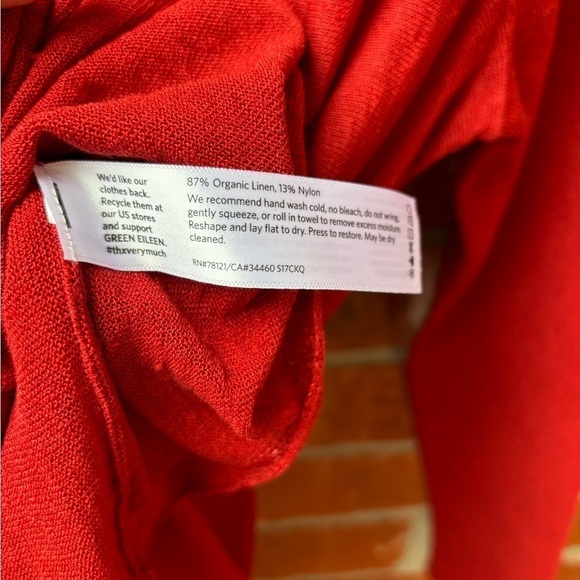 Eileen Fisher Womens Medium Linen Blend Red Long Sleeve Hi Lo Top - Picture 6 of 9